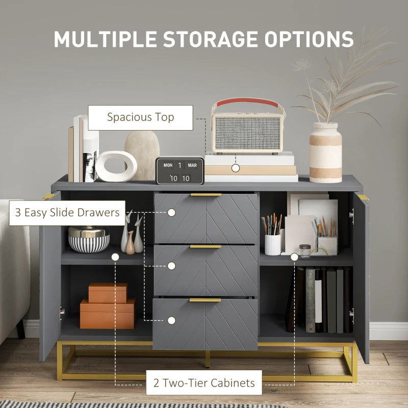 Modern Grey Sideboard with 3 Drawers & Adjustable Shelves - Stylish Storage Solution for Living Room Furniture