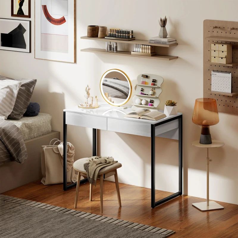 High Gloss White Work Table with Drawers - Modern Design, Durable Surface, Perfect for Home Office or Studio