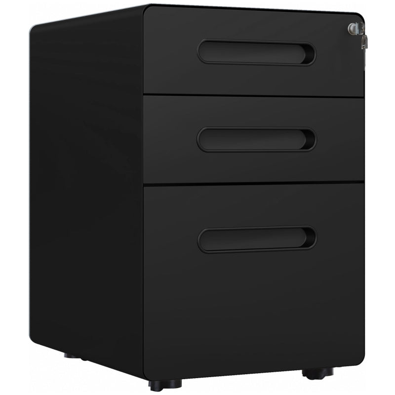 Vinsetto Lockable File Cabinet - 3 Drawer Vertical Office Storage for A4, Letter, Legal Size - Anti-Tilt, Pre-Assembled, Black