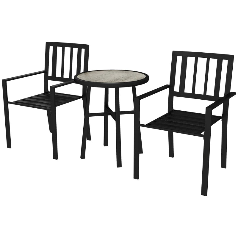 3 Piece Patio Bistro Set with Plastic Table and Stackable Chairs for Outdoor Dining