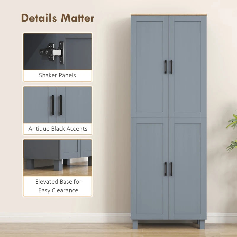 Freestanding Kitchen Cupboard 4-Door Storage Cabinet with Adjustable Shelves Modern Kitchen Pantry 170cm Grey Wood Effect