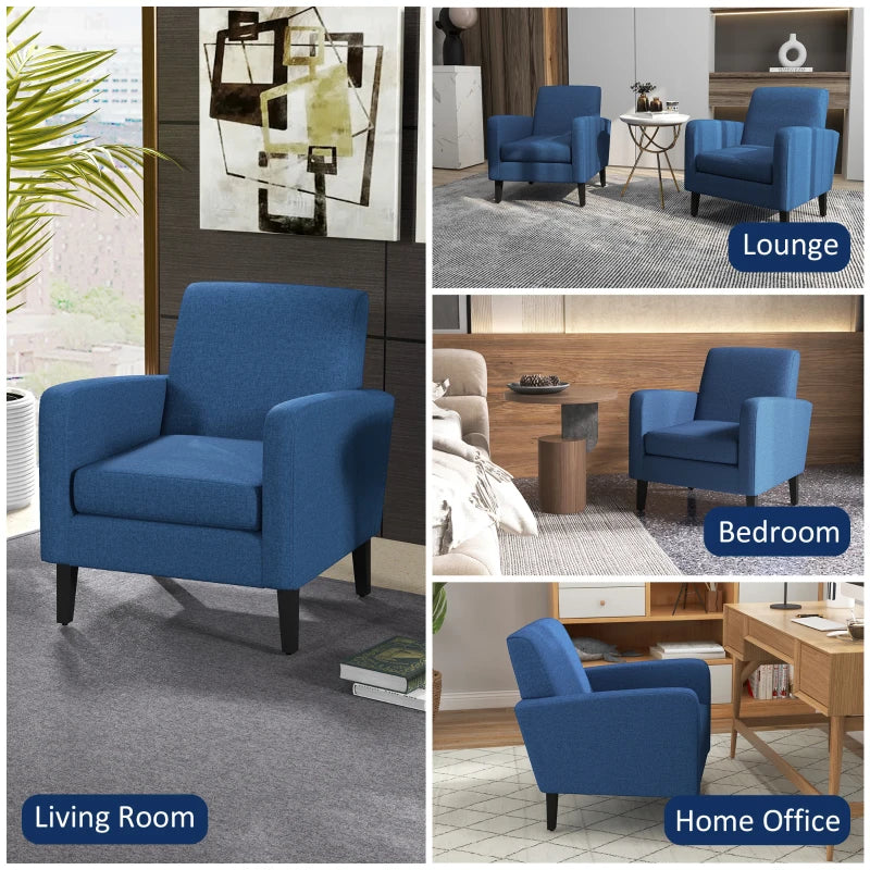 Linen-Look Boxy Armchair in Blue for Stylish Living Room Decor