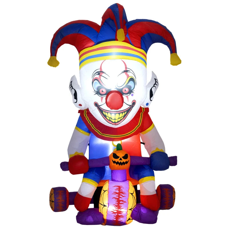 4ft Halloween Inflatable Clown on Bicycle - LED Lighted Outdoor Decoration for Garden & Party - Spooky Blow Up Decor