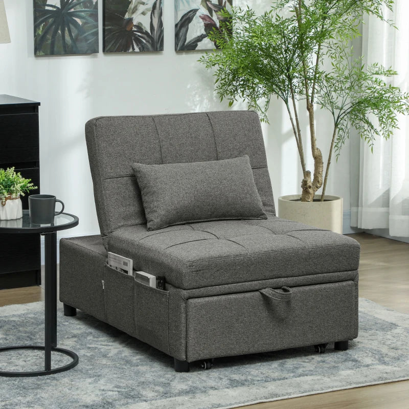 Versatile Dark Grey Four-in-One Sleeper Chair for Compact Living Spaces