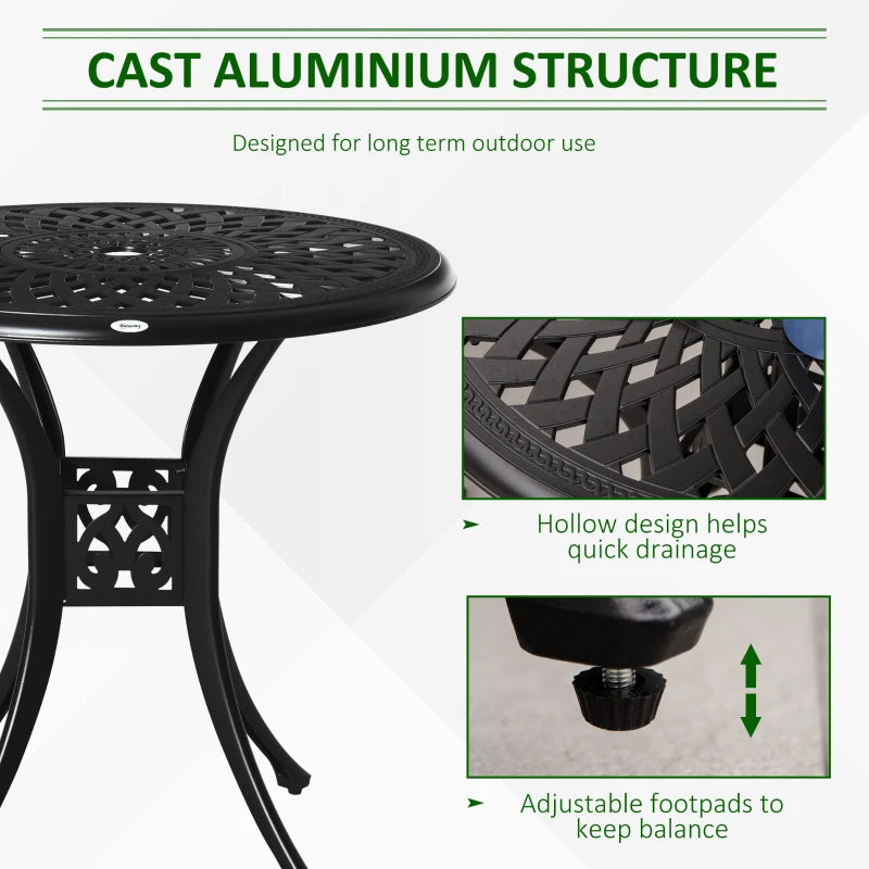 Black Round Outdoor Dining Table with Parasol Hole - 78cm