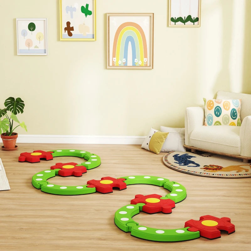 Kids Balance Beam Stepping Stones Set 13 Pieces Non-slip Textured Surface for Toddlers Green