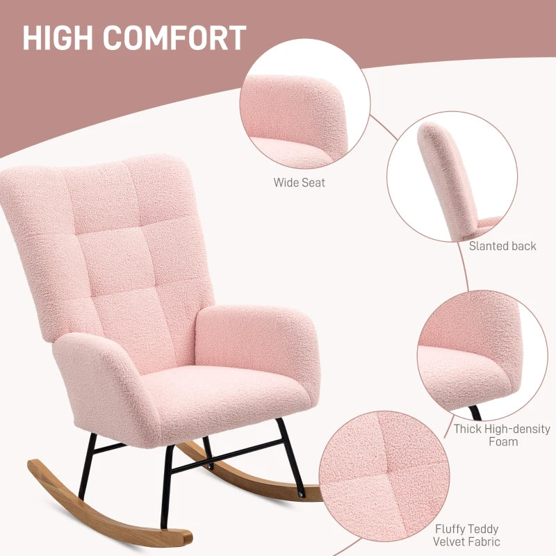 Pink Teddy Fleece Rocking Chair - Cozy Comfort for Kids, Size: Standard
