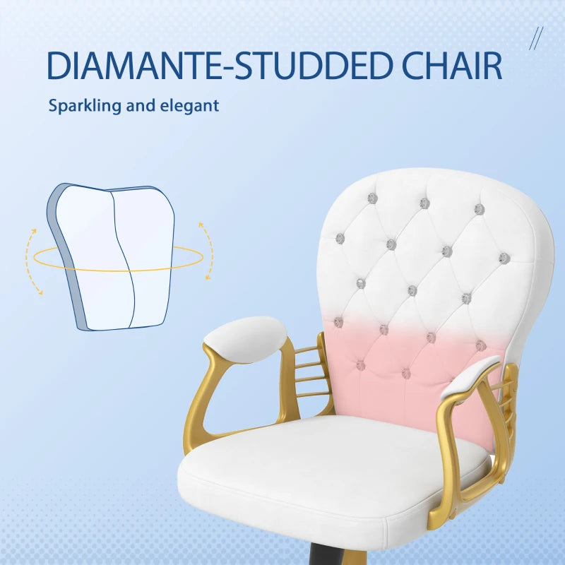 Vinsetto Cream White Height Adjustable Office Chair - Button Tufted Computer Chair with Padded Armrests & Tilt Function