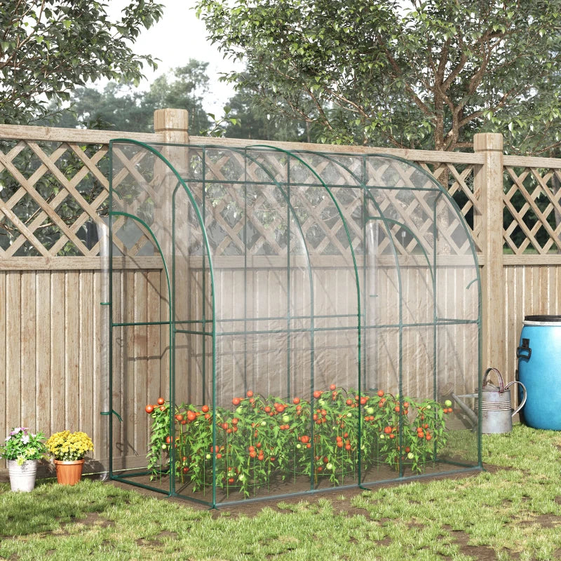 Green Walk-In Wall Tunnel Greenhouse with Zippered Door, Clear PVC Cover