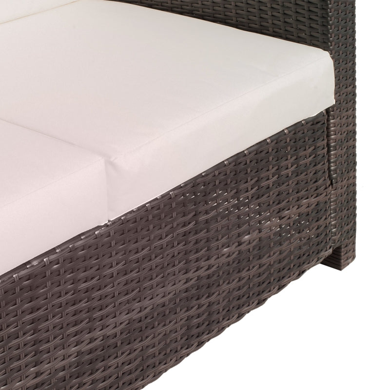 2 Seater Rattan Sofa - Mixed Brown Wicker Garden Loveseat with Soft Padded Cushions and Armrests for Patio