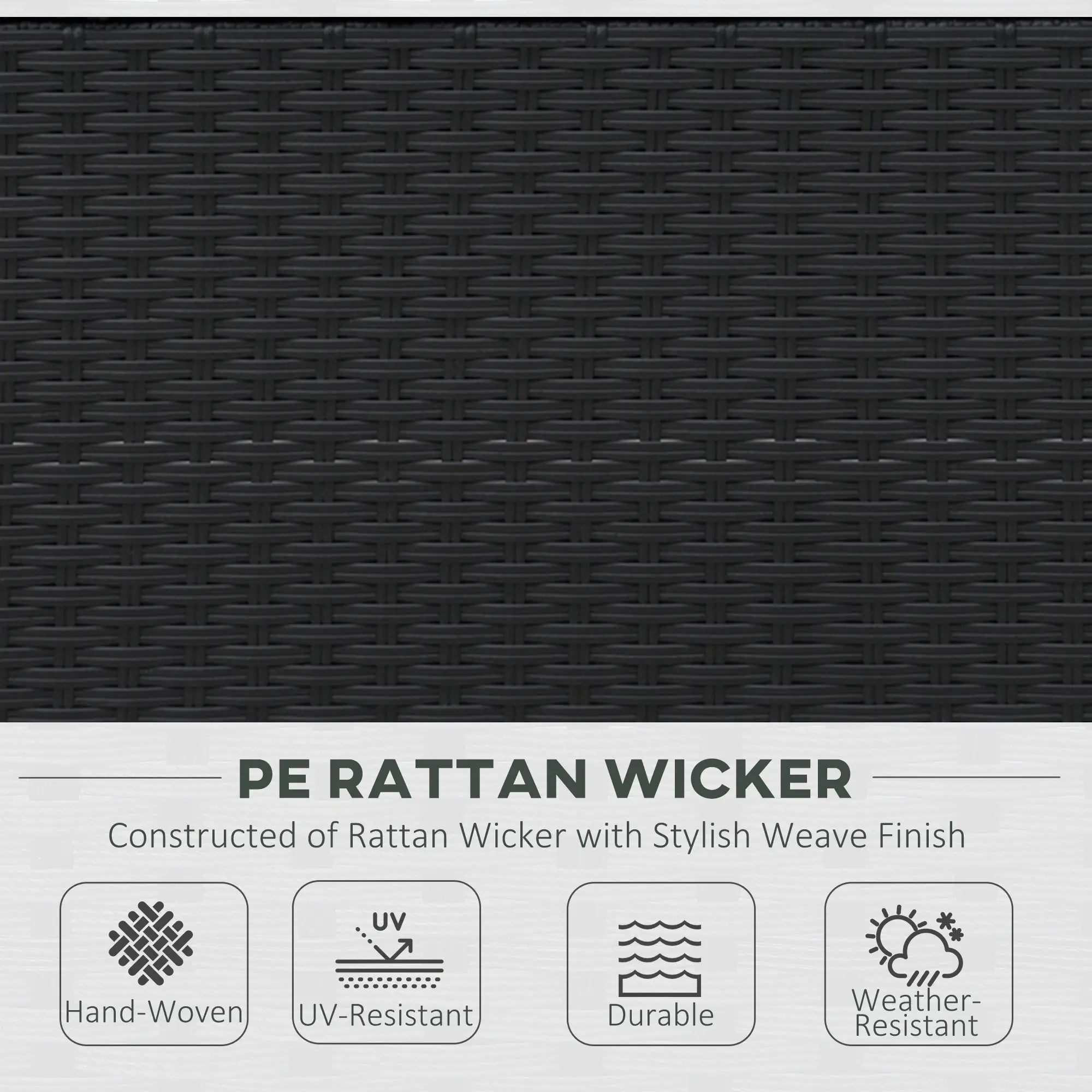 Black 4 Piece Rattan Furniture Set with Grey Cushions, 2 Armchairs and Dark Coffee Table