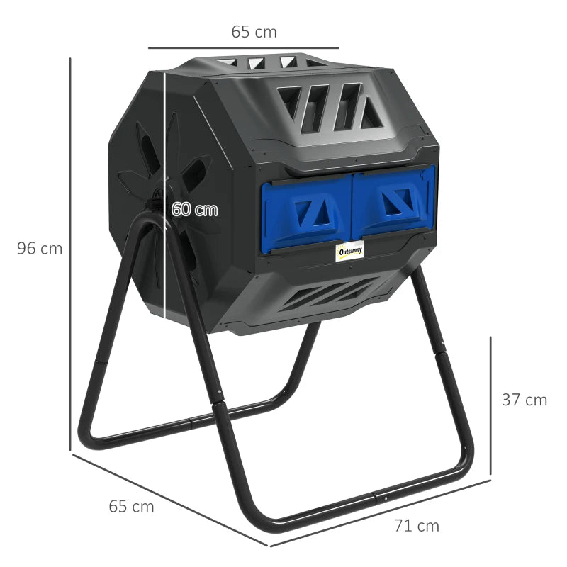 Blue Dual Chamber 160L Rotating Compost Bin for Garden