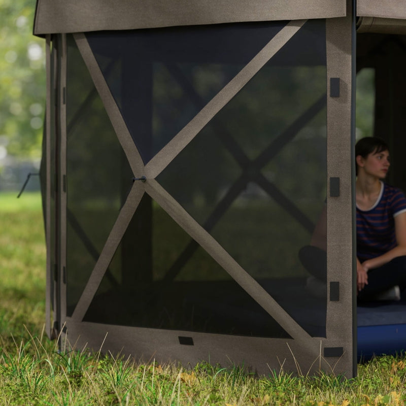 3x3m Brown Hexagon Pop Up Gazebo - Waterproof, UV Resistant Party Tent with Netting & Carry Bag for Garden and Patio