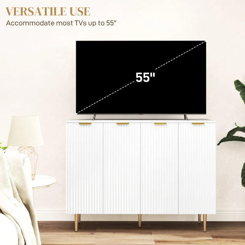 Modern White Sideboard Buffet Cabinet with 4 Doors, Adjustable Shelves & Metal Legs - Stylish Kitchen & Living Room Storage