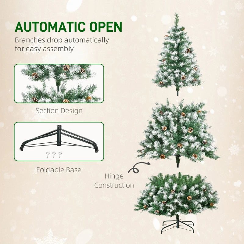 6FT Artificial Christmas Tree with Pine Cones - Automatic Open Holiday Decoration for Festive Home - Green Xmas Tree