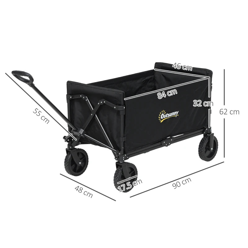 120L Folding Garden Trolley Cart - Black Outdoor Collapsible Wagon with Wheels & Adjustable Handle for Beach, Camping & Festivals
