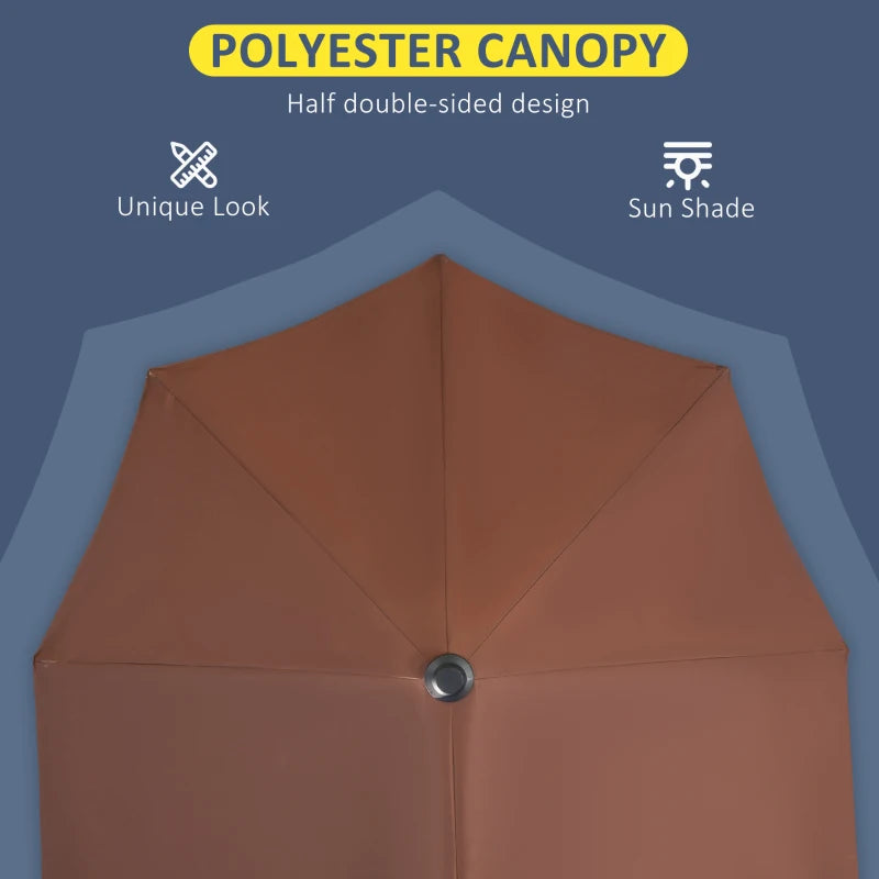 2m Coffee Half Parasol with Crank Handle and Base