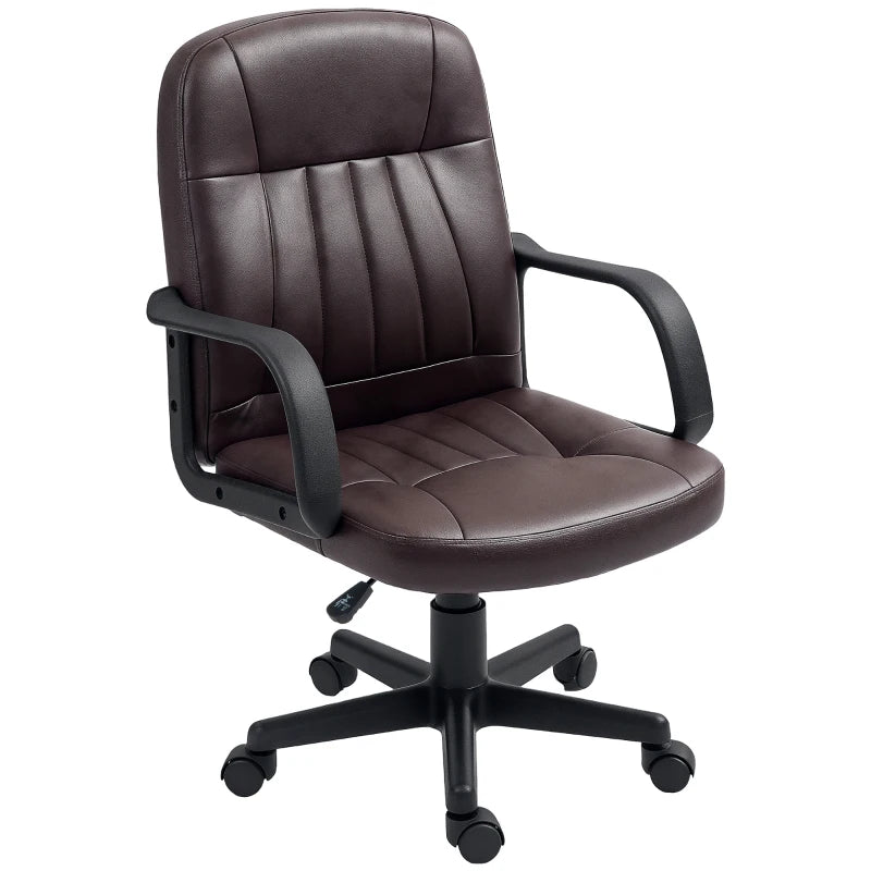 Swivel Executive Chair in Dark Brown PU Leather - Ergonomic Computer Desk Chair for Office & Home Use