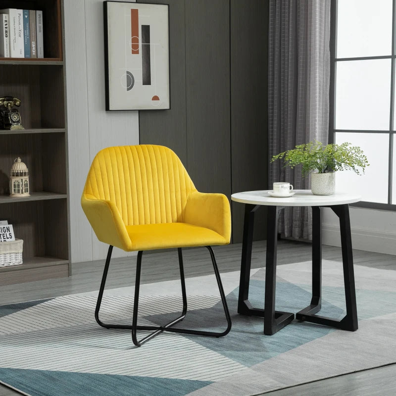Modern Upholstered Accent Chair with Metal Base for Living Room in Yellow - Stylish Armchair for Home Decor