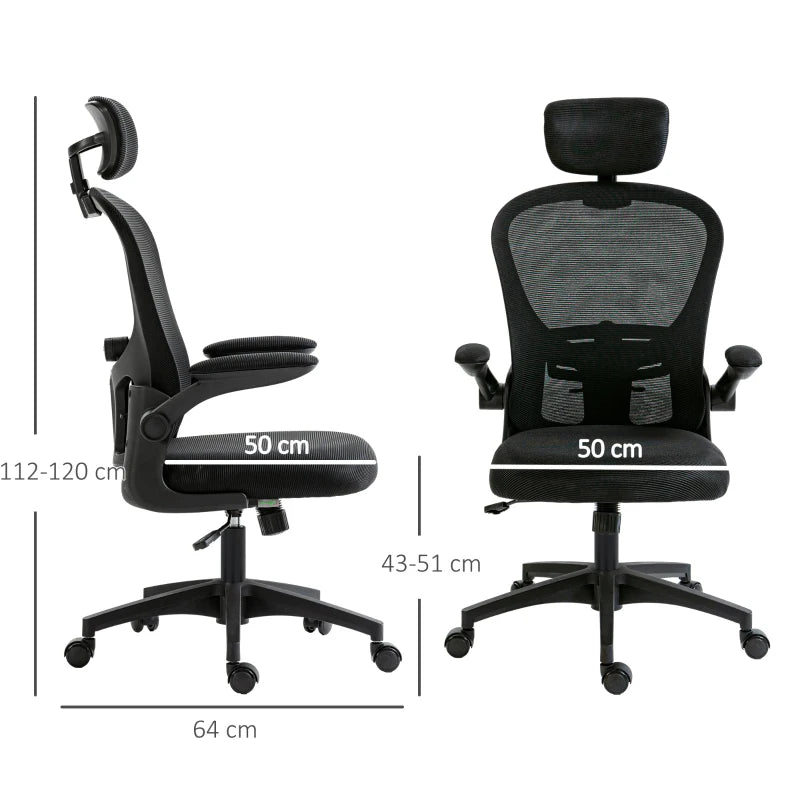 Vinsetto Ergonomic Office Chair with Adjustable Lumbar Support, Headrest & Breathable Mesh Back - Stylish Black Design