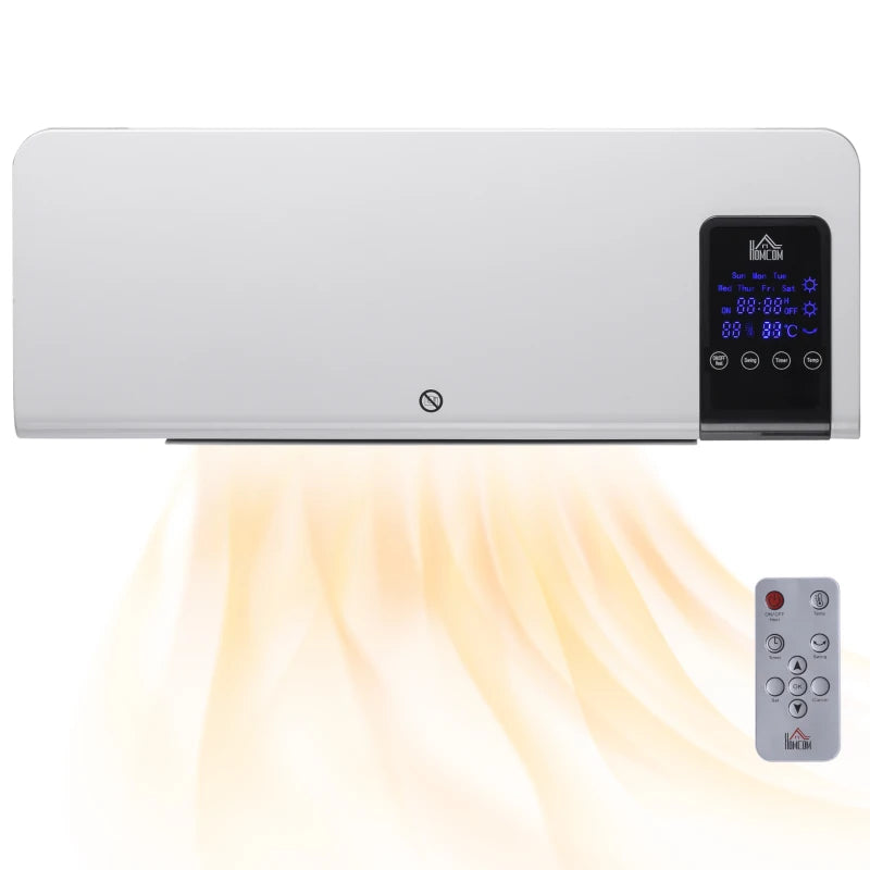 2000W Wall Mounted Electric Heater Adjustable 18 to 45 Degrees Celsius White
