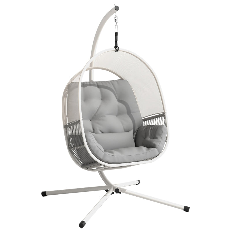Light Grey Hanging Egg Chair with Stand, Cushions & Adjustable Height for Indoor Outdoor Use