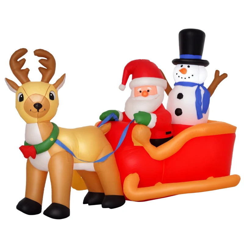 6.5ft Inflatable Santa Claus Sleigh with Reindeer - LED Lighted Christmas Decoration for Indoor Outdoor Garden Party