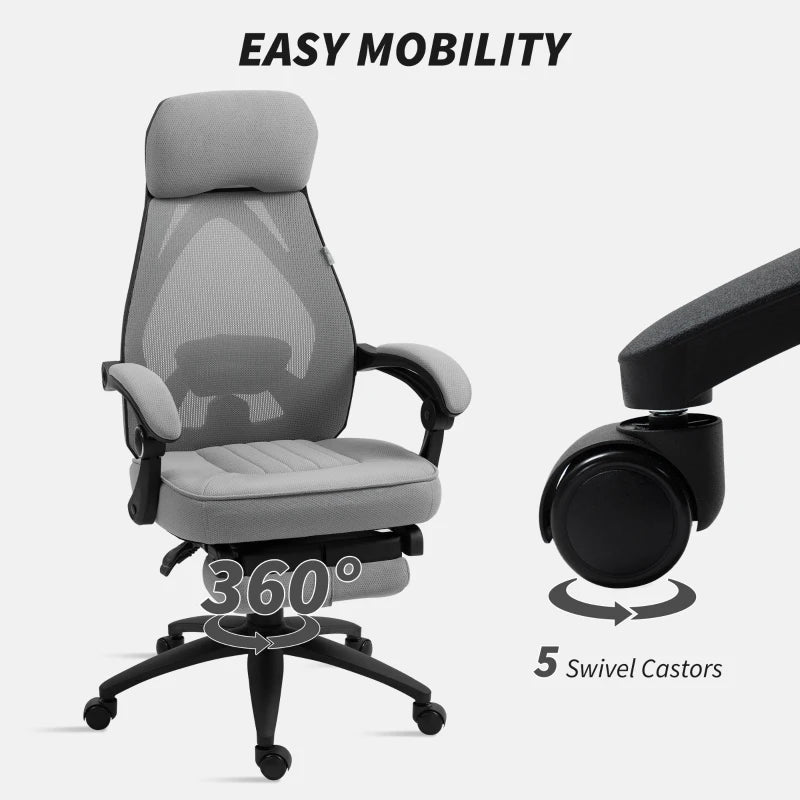 Vinsetto High Back Office Chair with Footrest - Adjustable Swivel Desk Chair with Headrest for Home Office - Dark Grey