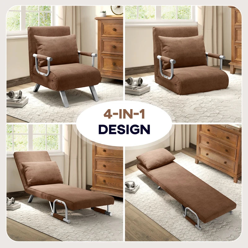 Versatile 4-in-1 Faux Suede Chair Bed in Coffee Colour for Ultimate Comfort and Style