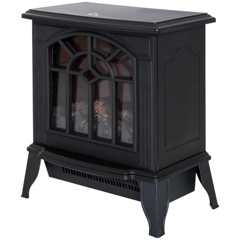 Freestanding 1000W 2000W Electric Fireplace Indoor Heater with Thermostat and LED Flame Effect Black
