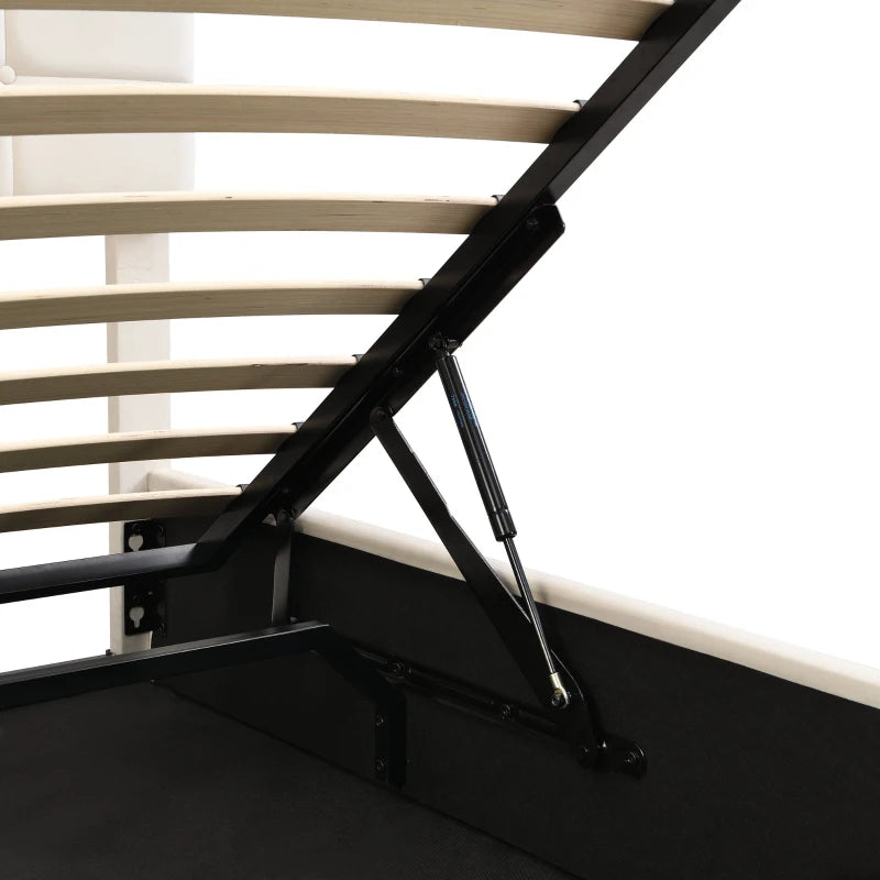 Elegant Velvet Upholstered Double Bed with Storage & LED Lights - Iron Frame, 199x150x123 cm, Beige - Modern Bedroom Furniture