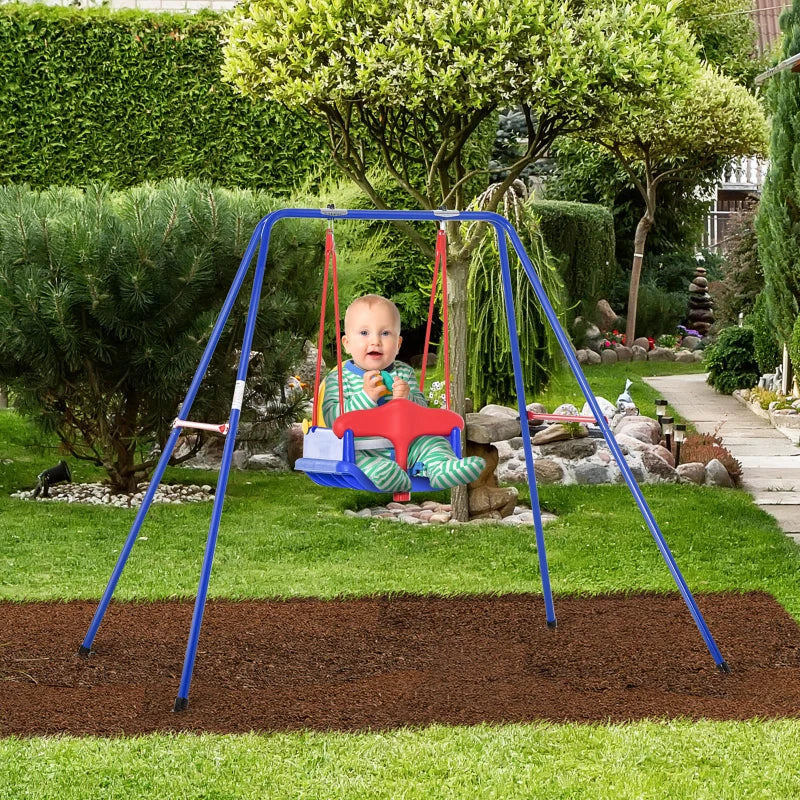 Blue Baby Garden Swing with Safety Harness for Ages 6-36 Months