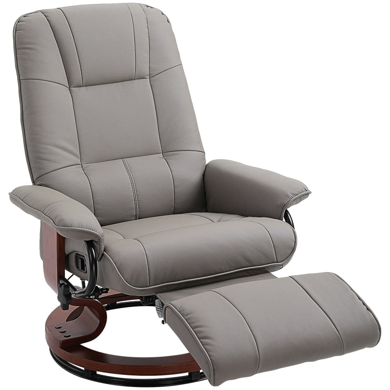 Grey Faux Leather Manual Recliner Armchair with Wooden Base for Living Room and Bedroom Comfort