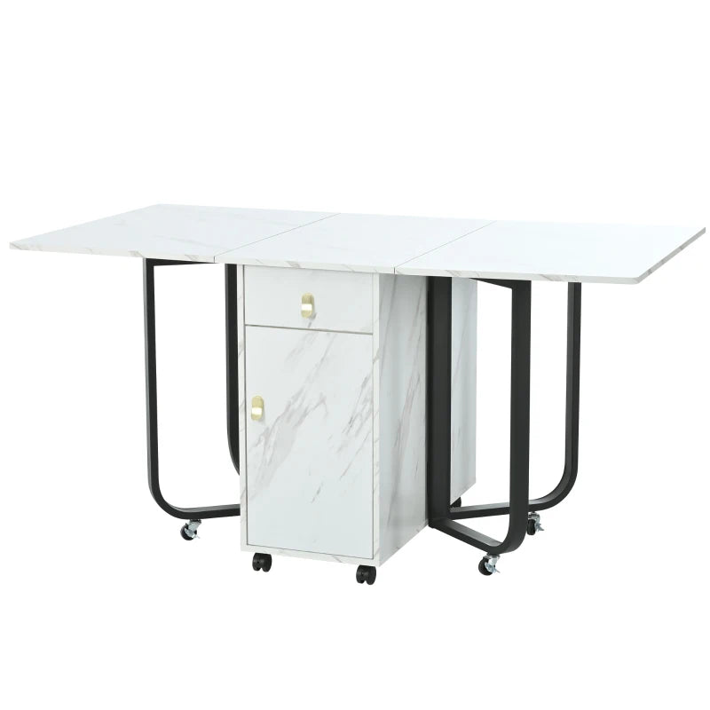 Folding Dining Table with Gold-Plated Handles - 3 Versatile Modes for Learning & Dining - Metal Frame - White/Black