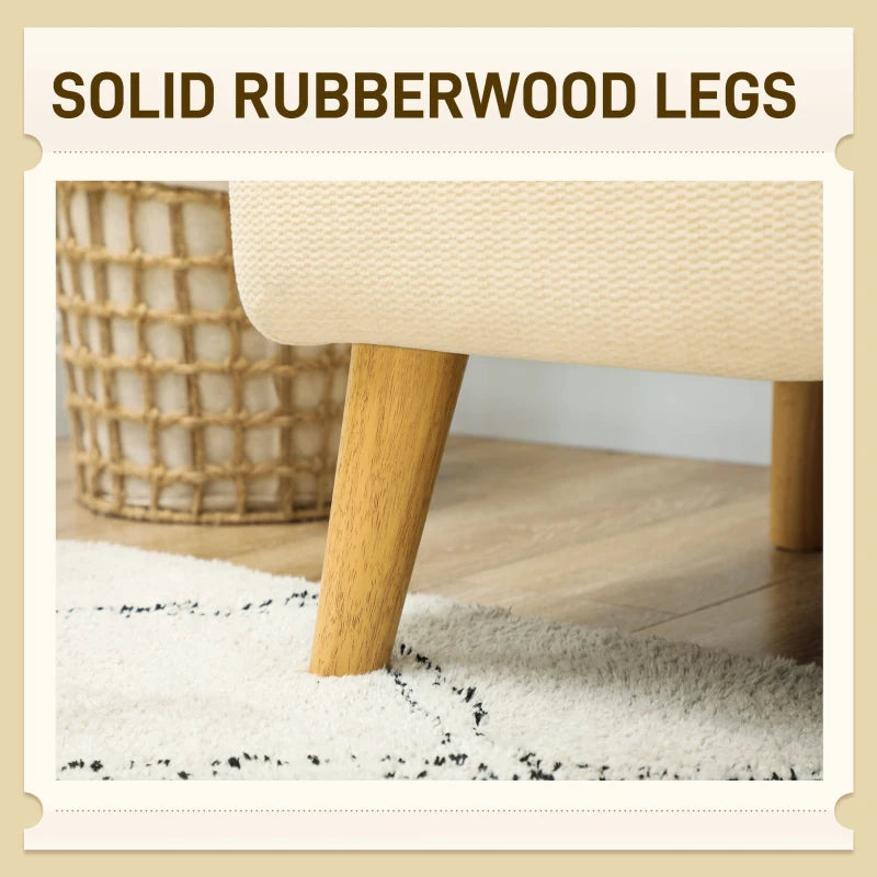 Velvet Feel Fabric 2 Seater Sofa - Small Loveseat with Thick Padding and Wooden Legs in Cream White