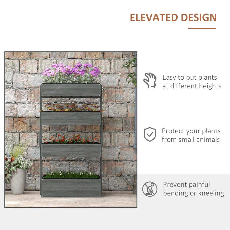 Grey Four-Tier Wooden Plant Stand