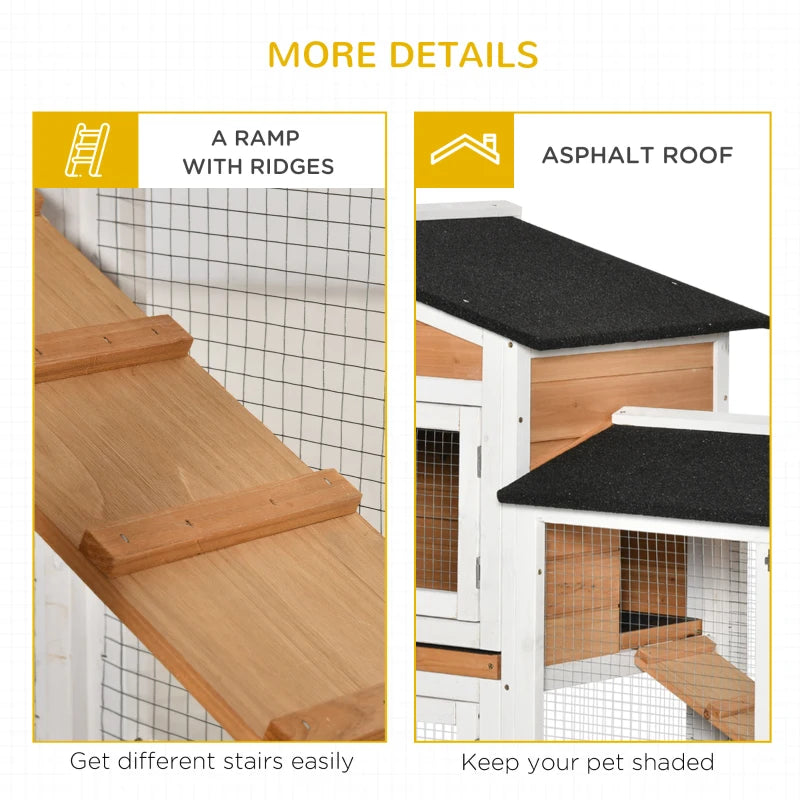 Outdoor Rabbit Hutch with Run - 2-Tier Guinea Pig Cage on Wheels, No-Leak Tray, 157.4x53x99.5 cm - Yellow