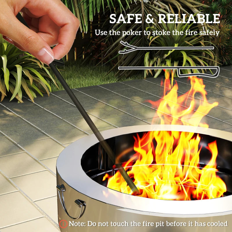 Stainless Steel Wood-Burning Fire Pit with Poker - Durable Outdoor Fire Pit for Backyard