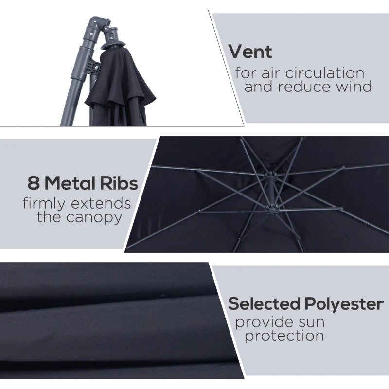 Black 3m Banana Parasol