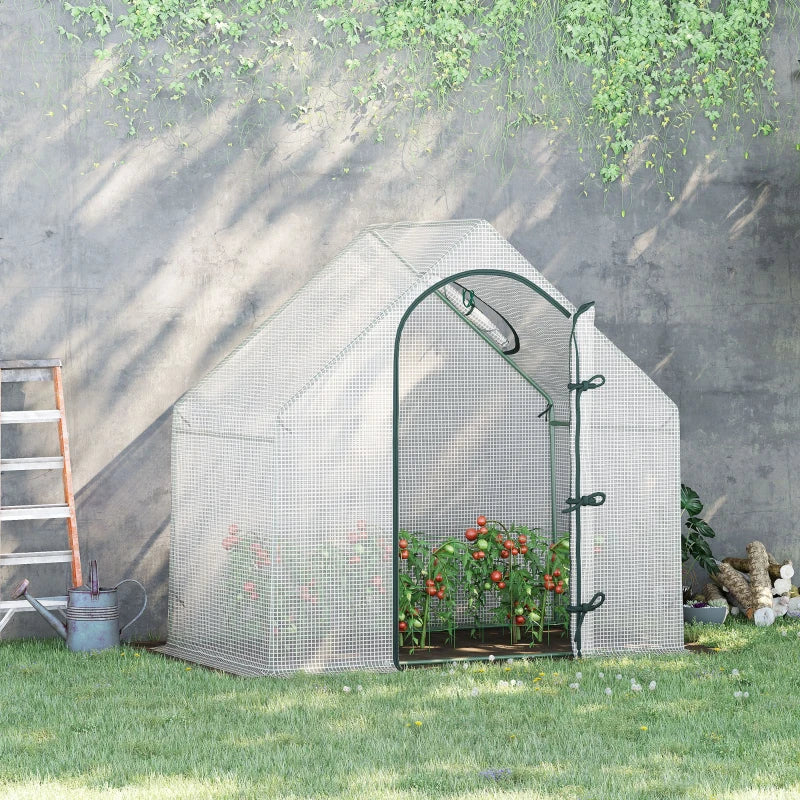 White Portable Walk-In Greenhouse with Roll-Up Door, Steel Frame - 180 x 100 x 168cm