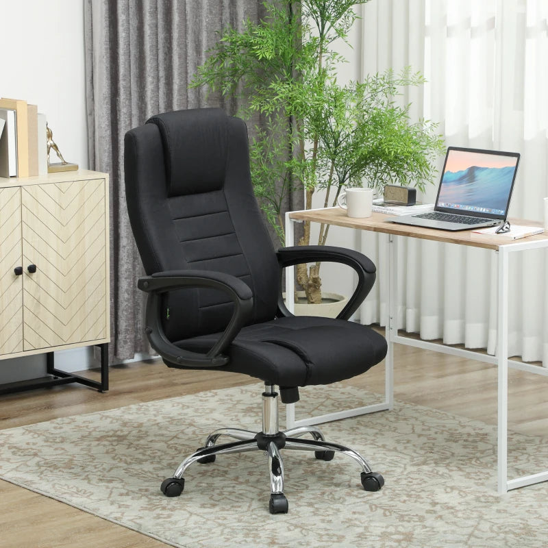 Vinsetto Linen-Look Swivel Office Chair in Black - Stylish Ergonomic Design for Home & Office Use
