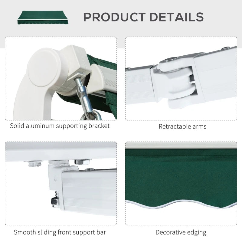 4m x 2.5m Manual Awning Sun Shade - Green