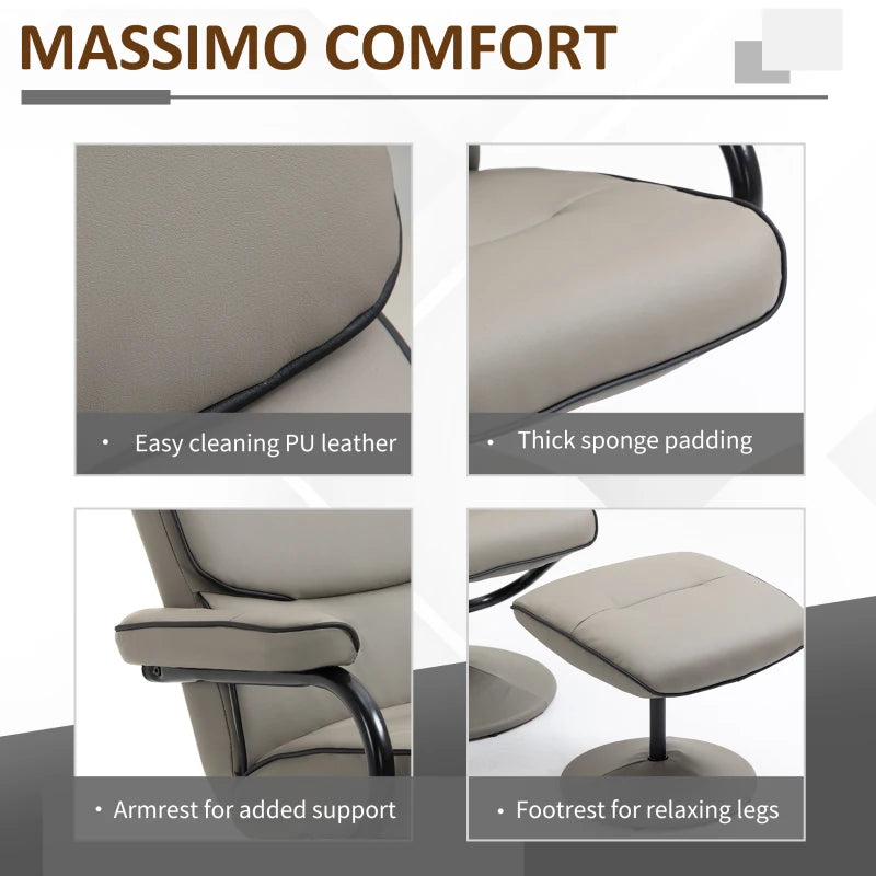 High Back Faux Leather Recliner Chair with Ottoman - 360° Swivel Armchair for Home Office Comfort