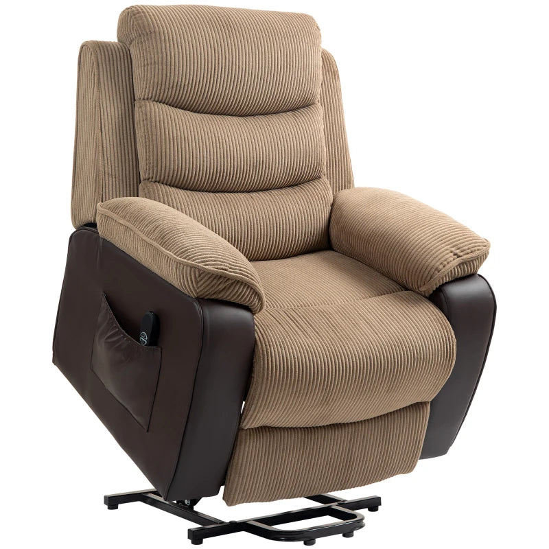 Oversized Electric Riser Recliner Chair for Elderly with Remote Control, USB Port and Side Pockets in Brown