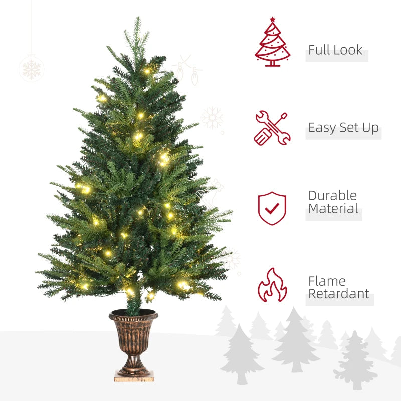1.2m Pre-Lit Christmas Tree Entrance Décor - 4ft Xmas Tree with 750 Tips & 80 LED Lights in Vase Base
