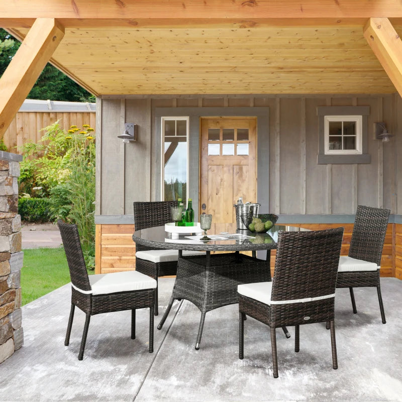 Brown Rattan Armless Garden Chairs Set of 4