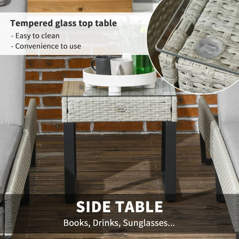 3-Piece Rattan Sun Lounger Set - Adjustable Recliner, Chaise Lounge Chair, Coffee Table - Light Grey