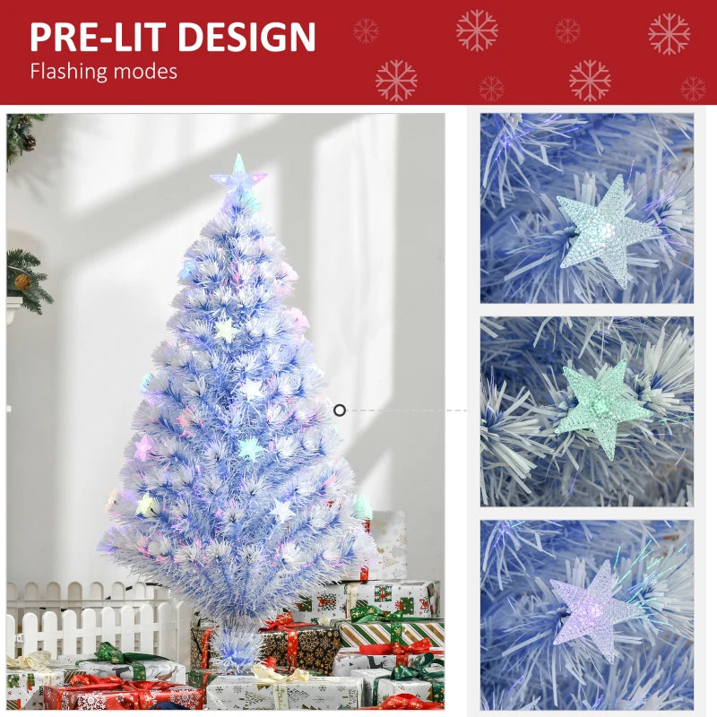 4FT Pre-Lit Artificial Fibre Optic Christmas Tree with LED Lights - Easy Storage Seasonal Decoration in White & Blue