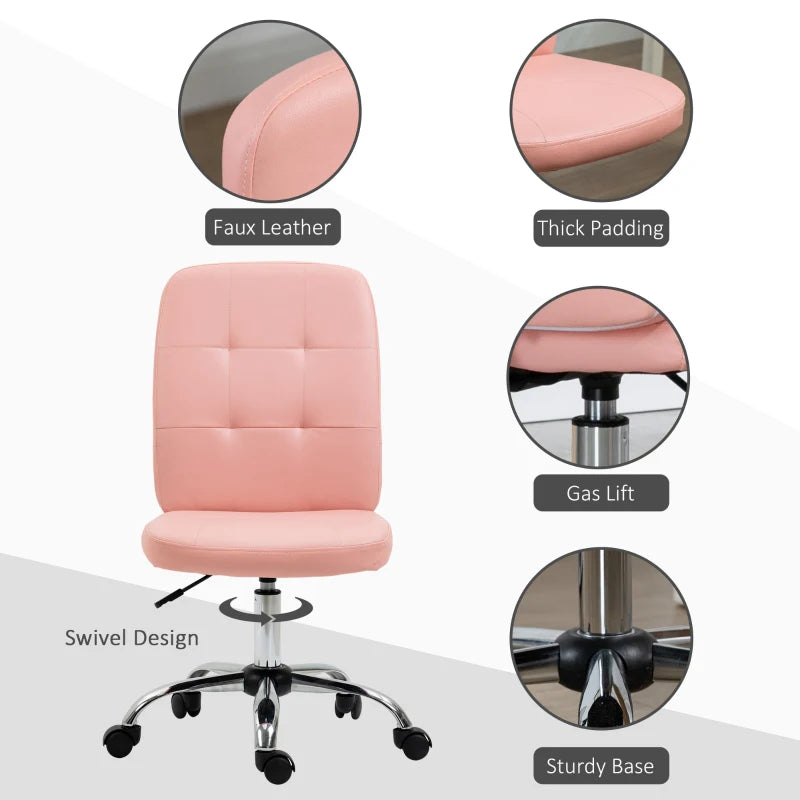 Vinsetto Armless Pink Faux Leather Office Chair - Stylish Ergonomic Design for Home & Office Use