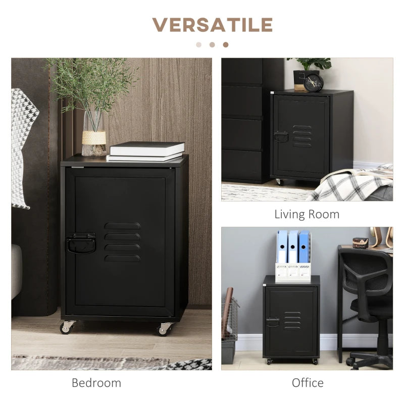 Rolling Metal Filing Cabinet - Industrial Mobile Storage with Adjustable Shelf & Wheels for Home Office & Living Room - Black